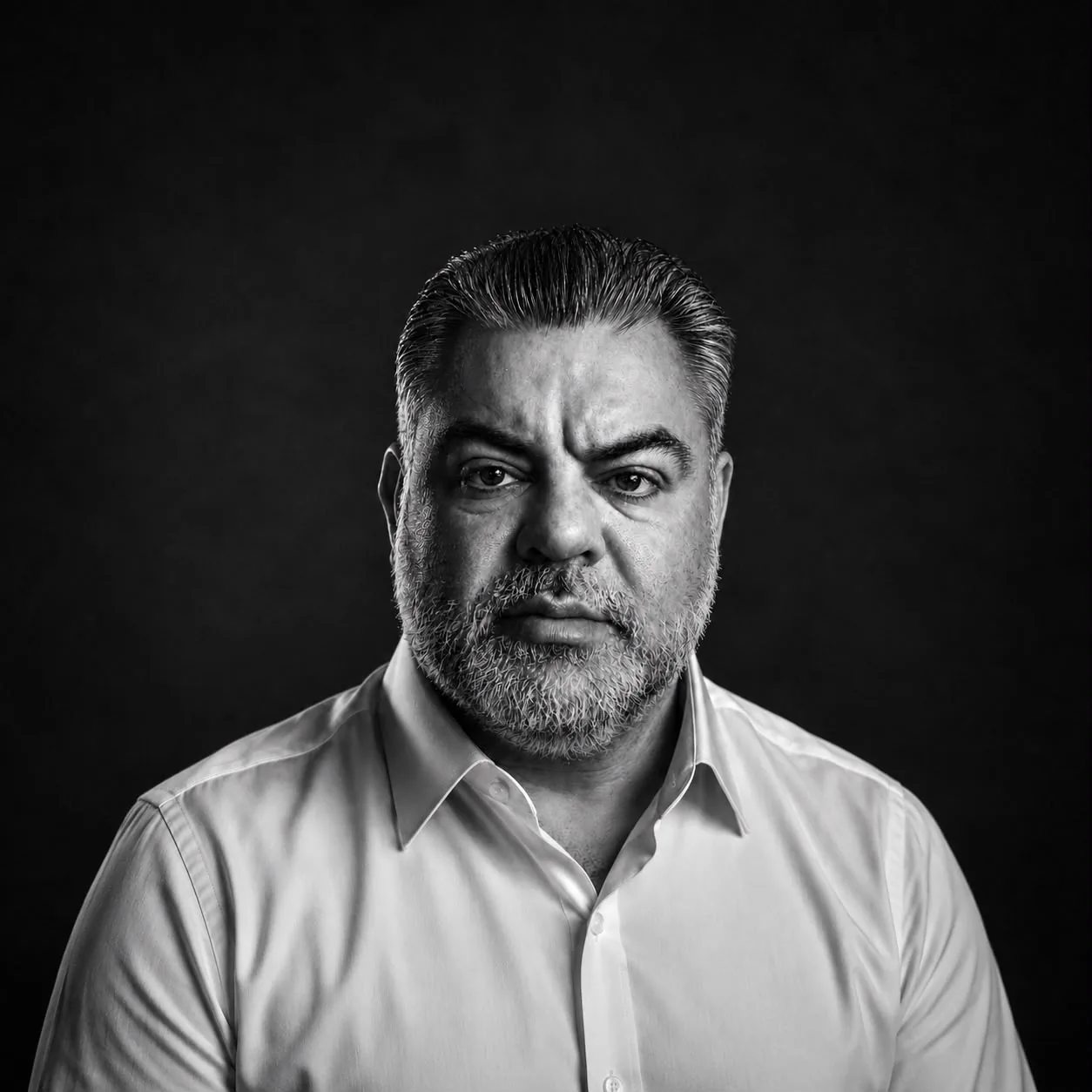 Retrato de Daniel olhando diretamente para a câmera.